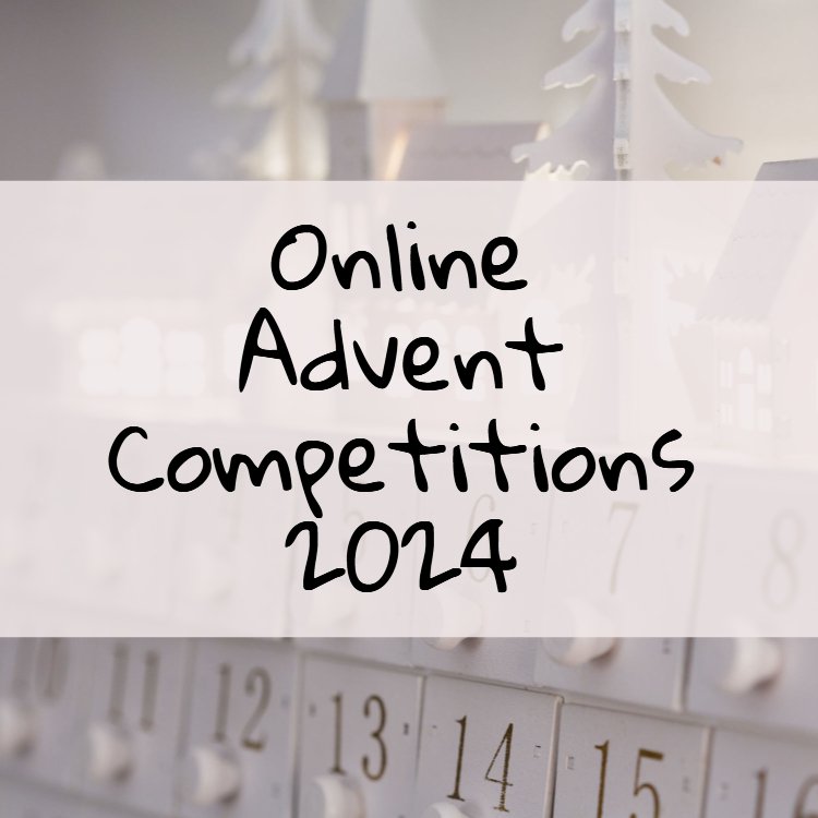 online advent competitions 2024 blog post image with advent calendar image faded in the background behind the title